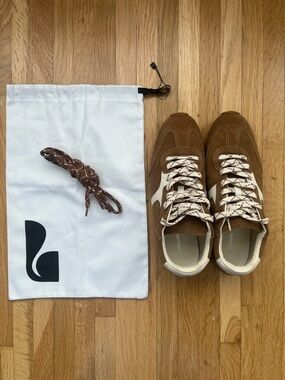 Larroude Brown Suede Sneakers with Cream Accents